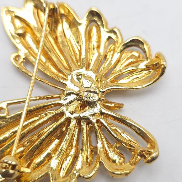 AAI White Sparkle Enamel Butterfly Brooch Pin Gold Tone Iridescent Vintage - Picture 4 of 5